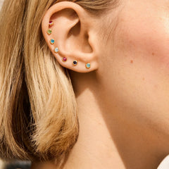 14K Gold Birthstone Stud Earrings - Blue Zircon