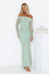 Glam Mesh Off-Shoulder Maxi Dress Mint