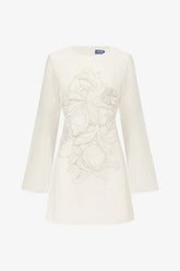 Suzanne Appliqué Bell Sleeve Mini Dress - Snow