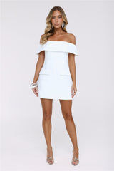 Tailored Allure Off Shoulder Mini Dress White