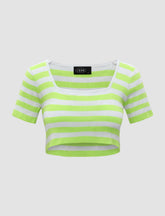 Square Neckline Striped Knitted Top