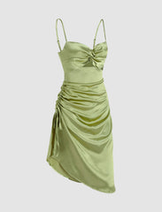 Satin Cut Out Ruched Cami Dress
