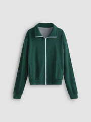 Contrasting Trim Sporty Zipper Up Sweatshirt & Shorts Set