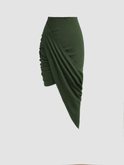 Solid Ruched Asymmetrical Hem Skirt