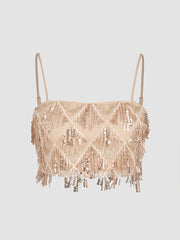Sequins Tassel Crop Cami Top
