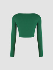 Solid Square Neck Knitted Crop Top