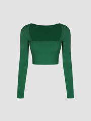 Solid Square Neck Knitted Crop Top
