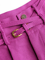 Belted Tweed Tapered Trousers
