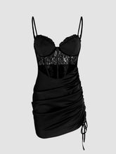 Solid Lace Corset Drawstring Cami Short Dress