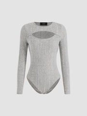 Rib Solid Cut Out Bodycon Bodysuit