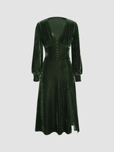 Velvet Solid V-neck Split Midi Dress With Mini Balls