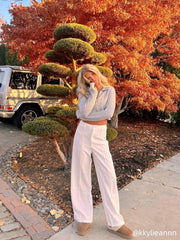 Wool-blend Knit Zipper Long Sleeve Collared Top