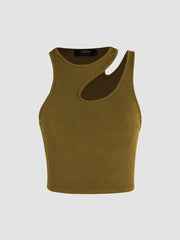 Solid Asymmetrical Sleeveless Crop Top