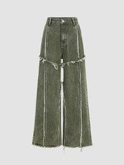 Solid Raw Hem Stitch Jeans