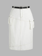 Denim Belted Slit Maxi Skirt Curve & Plus