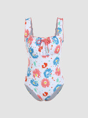 Color Floral Knotted One Piece Swimsuit
