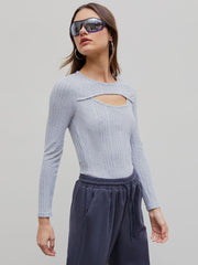 Rib Solid Cut Out Bodycon Bodysuit