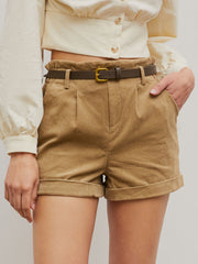 Camel Corduroy Mini Shorts