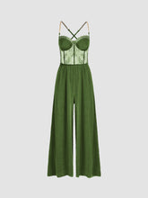 Solid Lace Corset Chain Cross Wide Leg Jumpsuit