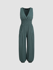V-neck Shirred Pocket Jogger Jumpsuit