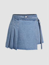 Denim Pleated Belted Wide Leg Shorts Curve & Plus
