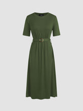 Solid Belted Knitted Midi Dress
