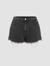Denim Raw Hem Chain Detail Ultra Shorts Curve & Plus