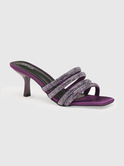 Faux Leather Glitter Double Strap Stiletto Heeled Sandals