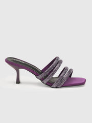 Faux Leather Glitter Double Strap Stiletto Heeled Sandals