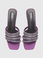 Faux Leather Glitter Double Strap Stiletto Heeled Sandals