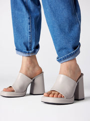 Faux Leather Chunky Heeled Single Band Sandals