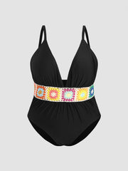 Color Crochet Corset Ruched One Piece Swimsuit Curve & Plus