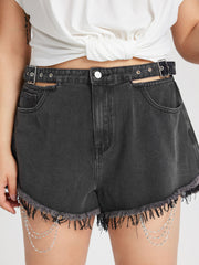 Denim Raw Hem Chain Detail Ultra Shorts Curve & Plus