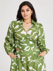 Collar Floral Knotted Long Sleeve Top Curve & Plus