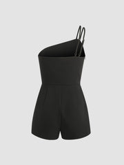 Asymmetrical Neck Wide Leg Romper