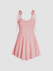 Cowl Neck Corset Knotted Ruffle Mini Dress