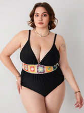 Color Crochet Corset Ruched One Piece Swimsuit Curve & Plus