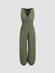 V-neck Shirred Pocket Jogger Jumpsuit