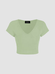 V-neck Short Sleeve Crop Tee & Knotted Wide Leg Pants Set