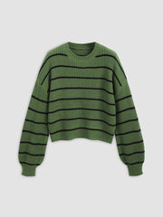 Striped Knit Round Neckline Long Sleeve Top