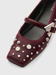 Rivet Decor Buckle Strap Square Toe Mary Jane Flats