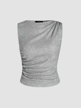 Round Neck Ruched Glitter Asymmetrical Tank Top