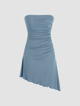 Solid Ruched Asymmetrical Ruffle Hem Tube Mini Dress