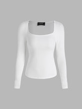 Square Neck Solid Long Sleeve Tee