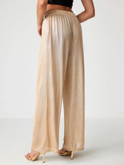 Solid Elastic Waist Wide Leg Trousers