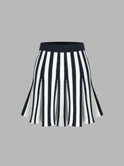 Knit Striped High Waist Ruffle Mini Skirt