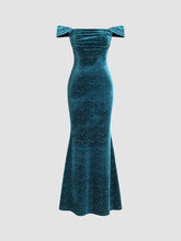 Velvet Off-shoulder Star Ruched Maxi Dress