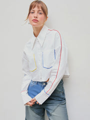 Collar Solid Pocket Long Sleeve Blouse