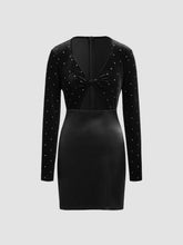 Velvet V-neck Solid Rhinestone Cut Out Mini Dress