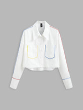 Collar Solid Pocket Long Sleeve Blouse